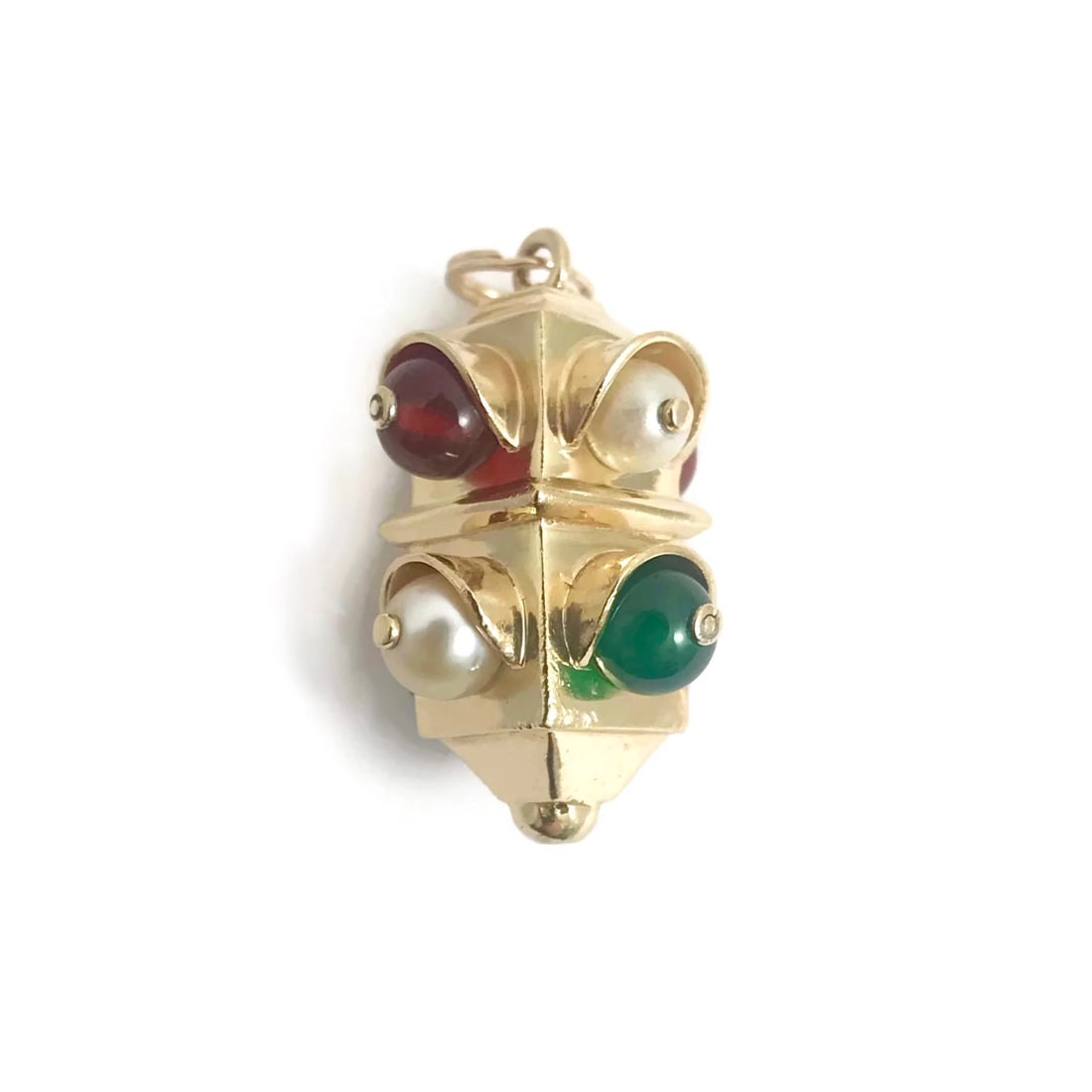Vintage Pearl Traffic Light Necklace Charm Pendant 14K Yellow Gold, 11.77 Grams (1 of 11)