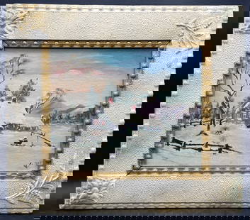 Original Signed G. Davis Folk Art Painting Winter Landscape: Title: Original Signed G. Davis Folk Art Painting Winter LandscapeDate/Period: UNKNOWNDimension: Framed size Approx. 17 x 15"Material: MIXED MATERIALSAdditional Information: Original Signed G. Davis