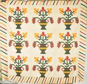 1870's Red, Green & Cheddar Applique Quilt Top