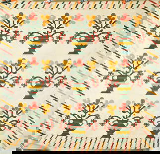 1870's Red, Green & Cheddar Applique Quilt Top: Title: 1870's Red, Green & Cheddar Applique Quilt Top Date: 1870's Origin: Ohio Material: Cotton Dimension [INCHES]: 76" X 78" Provenance: Cotton 1870's red, green and cheddar applique quilt is all ha