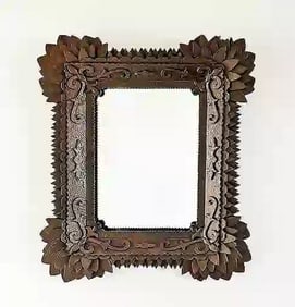 Tramp Art Frame w Sunflower Corners Points By Zubersky