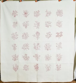 Well Quilted 1890's Redwork Quilt