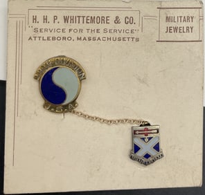 WWII Era 29th Division 176th Inf Sterling Sweetheart Double Pin On Orig Card