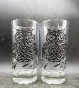2 MCM West Virginia Black Owl Tall Tumbler Glasses
