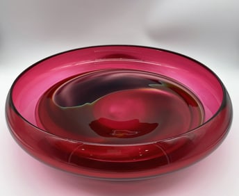 MICHAEL MORTARA ART GLASS BOWL SIGNED DATED RUBY RED