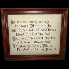 Vintage Completed Cross Stitch- Love of Sister
