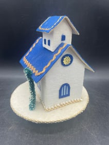1950s Christmas Putz Music Box Rotates Plays Silent Night