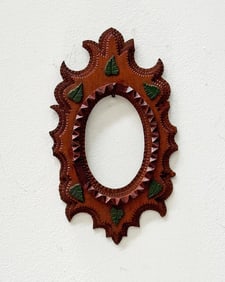 Tramp Art Frame w Painted Leaves Fluid Design