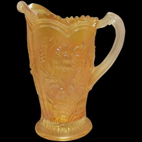 Antique Imperial Marigold Carnival Glass “Field Flower” Pitcher ca 1912-1928