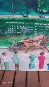 A day at the Race track oil painting Board horse racing 1970