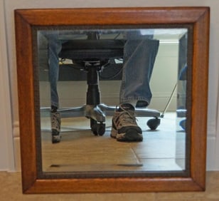 Antique Beveled Mirror & Oak Wood Frame