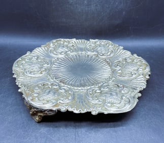 Lovely Repousse Footed Silver Tray