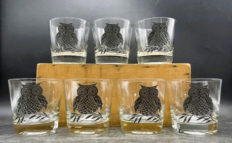 7 MCM West Virginia Black Owl Manhattan Cocktail Old Fashioned Glasses