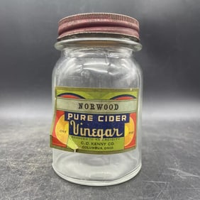 Vintage NORWOOD PURE CIDER VINEGAR GLASS JAR" C.D. Kenny Co. Baltimore Maryland