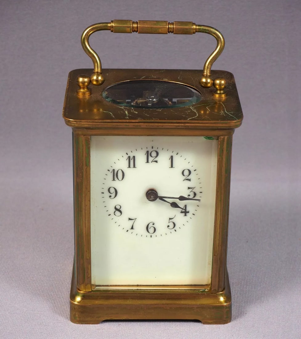French Carriage Clock Brass France Glass WORKS France (1 of 8)