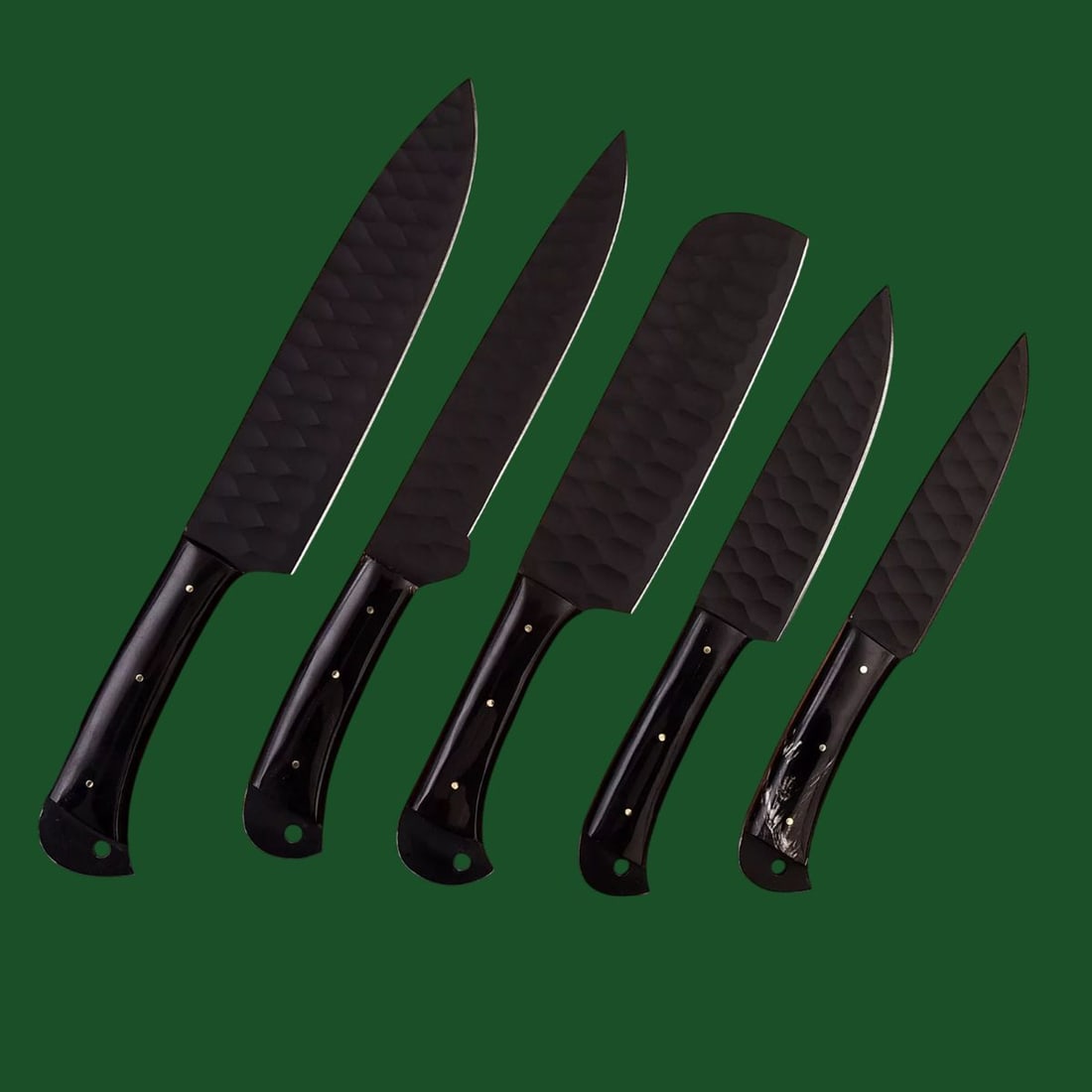 Set 5 D2 Steel Kitchen Knives Buffalo Horn Handles (1 of 5)