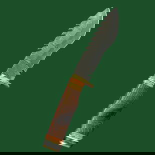 Jungle Bowie Knife Wood Handle Leather Sheath: Title: Jungle Bowie Knife Wood Handle Leather Sheath Description:Bowie jungle hunting knife made of Damascus steel with a fixed blade, made to order. The blade has characteristic wavy patterns. The ha