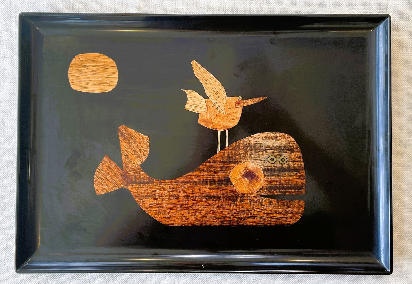 MCM Couroc of Monterey Nautical Whale & Bird Tray Wood Inlay
