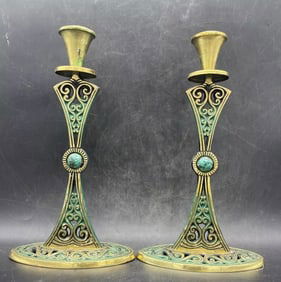 Abada Brass Candlestick Candle Holders Eliat Stone Israel
