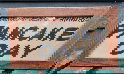 Hand Painted PANCAKE DAY Sign 1930 Methodists Mens Club Golk Art