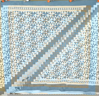 20's Blue & White Shamrock Quilt: Title: 20's Blue & White Shamrock Quilt Date: 1920's Origin: Ohio Material: Cotton Dimension [INCHES]: 74" X 76" Provenance: Cotton 1910's / 1920's blue and white shamrock quilt, all hand pieced and h