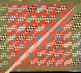 1880's 16-Patch Quilt, Red Ground: Title: 1880's 16-Patch Quilt, Red Ground Date: 1880's Origin: Pennsylvania Material: Cotton Dimension [INCHES]: 76" X 80" Provenance: Cotton 1870's / 1880's checkerboard / postage stamp / 16-patch qui