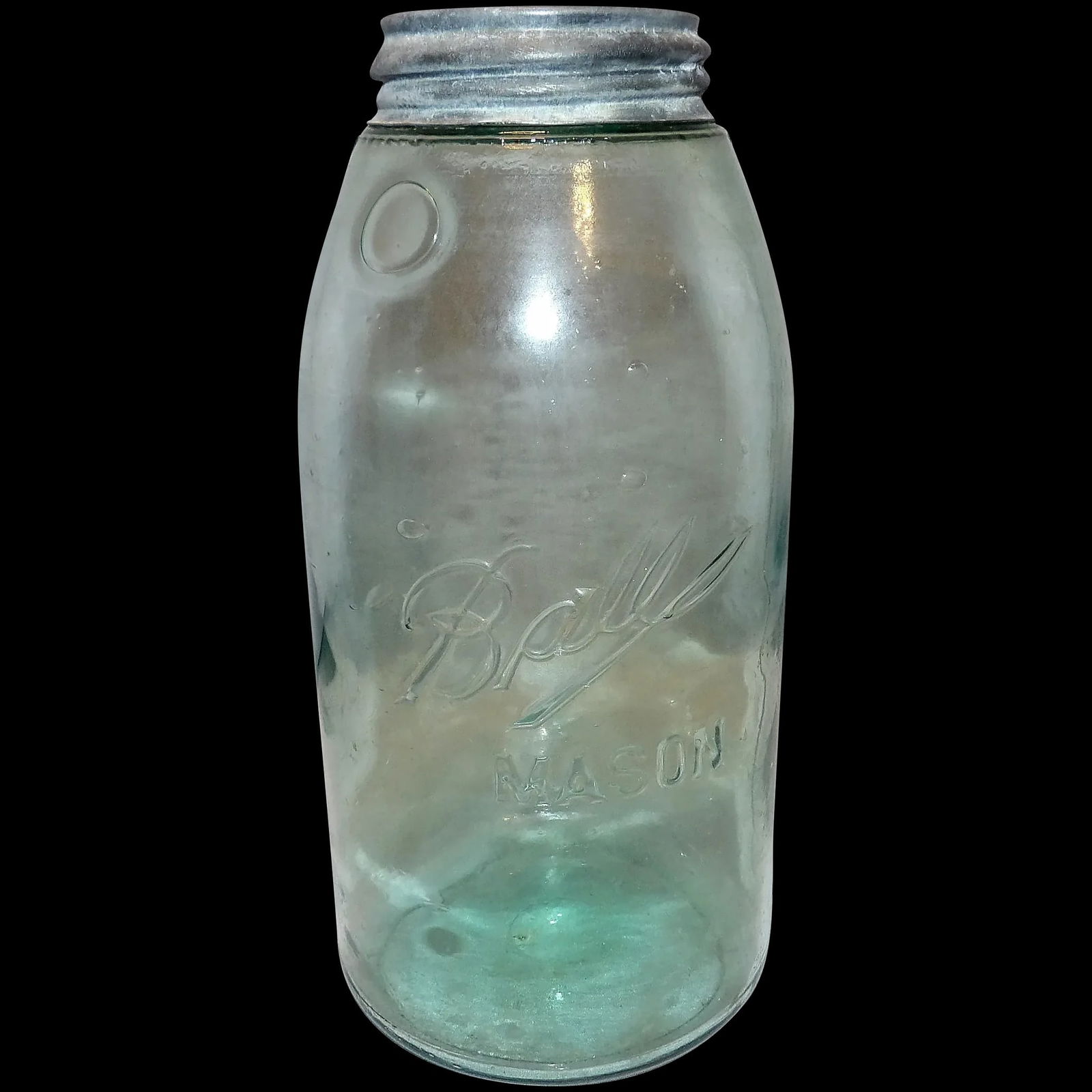 Antique Ball Aqua 1/2 Gallon Mason Jar Triple L 1895-1910 Fruit Jar with Bubbles (1 of 10)