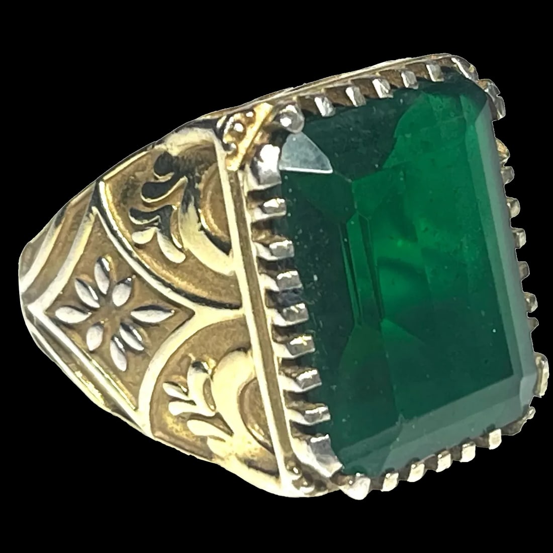 Vintage Sterling Silver Emerald Cut Glass Signet/ Class Ring (1 of 6)