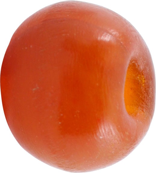 VIKING CARNELIAN BEAD, 900-1050 AD: Bun form, 0.40 diameter (over 3/8”). Hand-polished from a nugget. Showing natural internal layering when held to light. •Celtic Roman Viking Medieval Norse Scandinavian ancient ring bracel