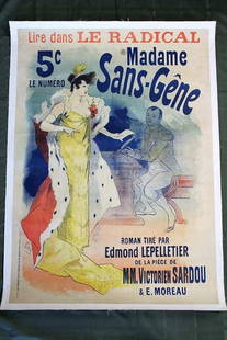 Madame Sans-Gene Art By Jules Cheret (1925) 48&#8221;x34&#8221; French Theater Poster LB: Madame Sans-Gene Art By Jules Cheret (1925) 48&#8221;x34&#8221; French Theater Poster LB, Please refer to the attached photos to determine the condition of this original vintage item. Note: LB means L