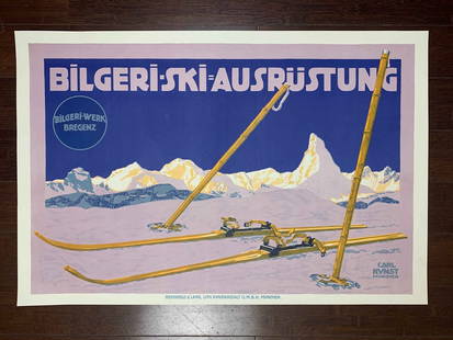 Bilgeri Ski - Art By Carl Kunst (1910's) 19.875x30 German Travel Poster: Bilgeri Ski - Art By Carl Kunst (1910's) 19.875x30 German Travel Poster, Please refer to the attached photos to determine the condition of this original vintage item. Note: LB means Linen Backed. Read