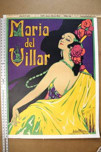 Maria Del Villar - Art By Leon Astruc (1925) 40.9x30.7 French Theater Poster LB: Maria Del Villar - Art By Leon Astruc (1925) 40.9x30.7 French Theater Poster LB, Please refer to the attached photos to determine the condition of this original vintage item. Note: LB means Linen Back