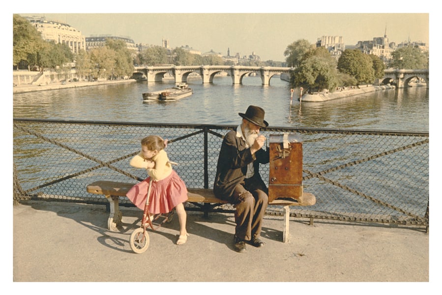 Seine Scene 12x16" Archival Pigment Print: Description Seine Scene 12x16" Archival Pigment Print A barrel organ player and child on the Pont des Arts in Paris. From the series Paris in Colour, 1956–1961. Photo by Peter Cornelius/AKG Unfr
