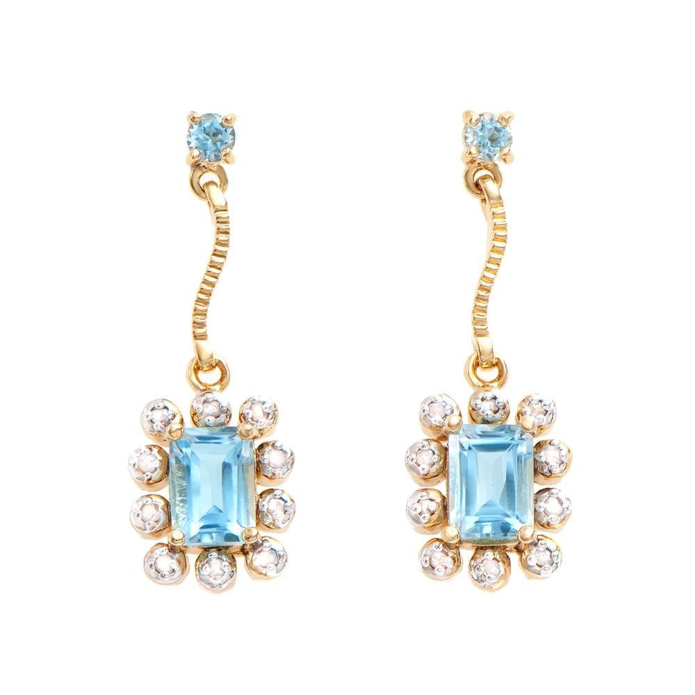 2.22 TW CTS BLUE TOPAZ & DIAMONDS 18K GOLD PLATED DESIGNER EAR-RINGS (1 of 2)