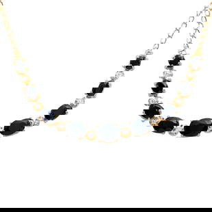 8.92 TW CTS BLACK SAPPHIRE & DIAMONDS 18K GOLD PLATED DESIGNER NECKLACE SIZE 19 INCHES: BLACK SAPPHIRE OVALS 9 PCS 7.90 CTS & DIAMONDS 1.1MM 2 PCS .02 CTS Reserve: $64.35 Shipping: Domestic: Flat-rate of $17.65 to anywhere within the contiguous U.S. International: Foreign shipping rates