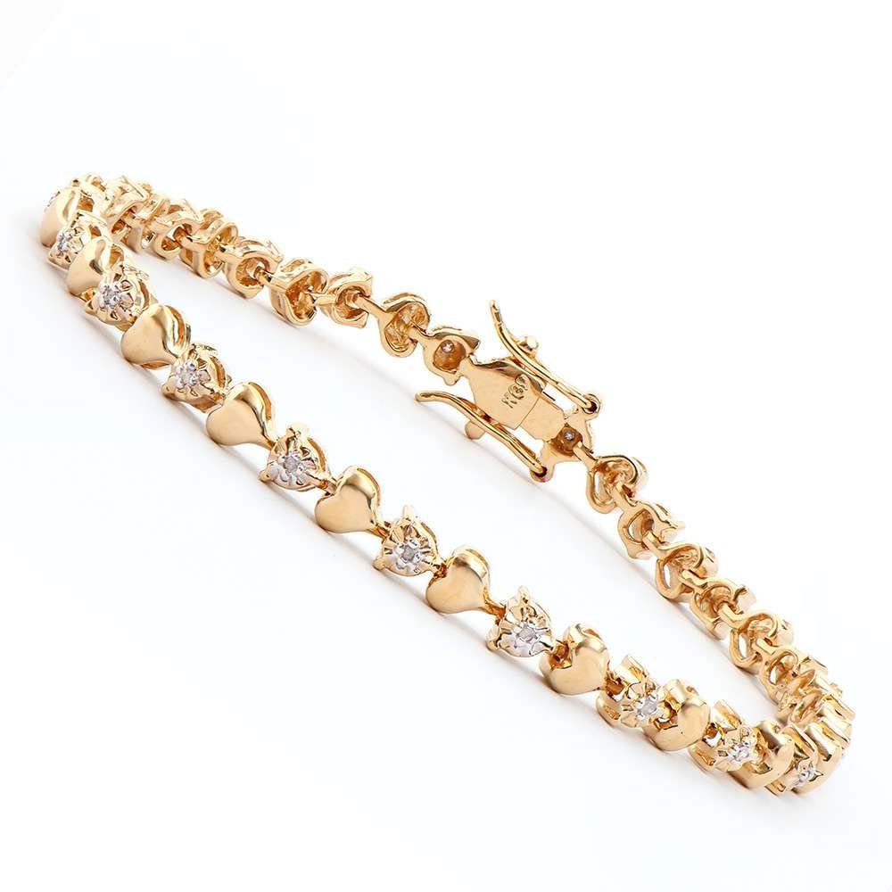 0.15 TW CTS DIAMONDS 18K GOLD PLATED DESIGNER BRACELET SIZE 7.9 INCHES (1 of 2)