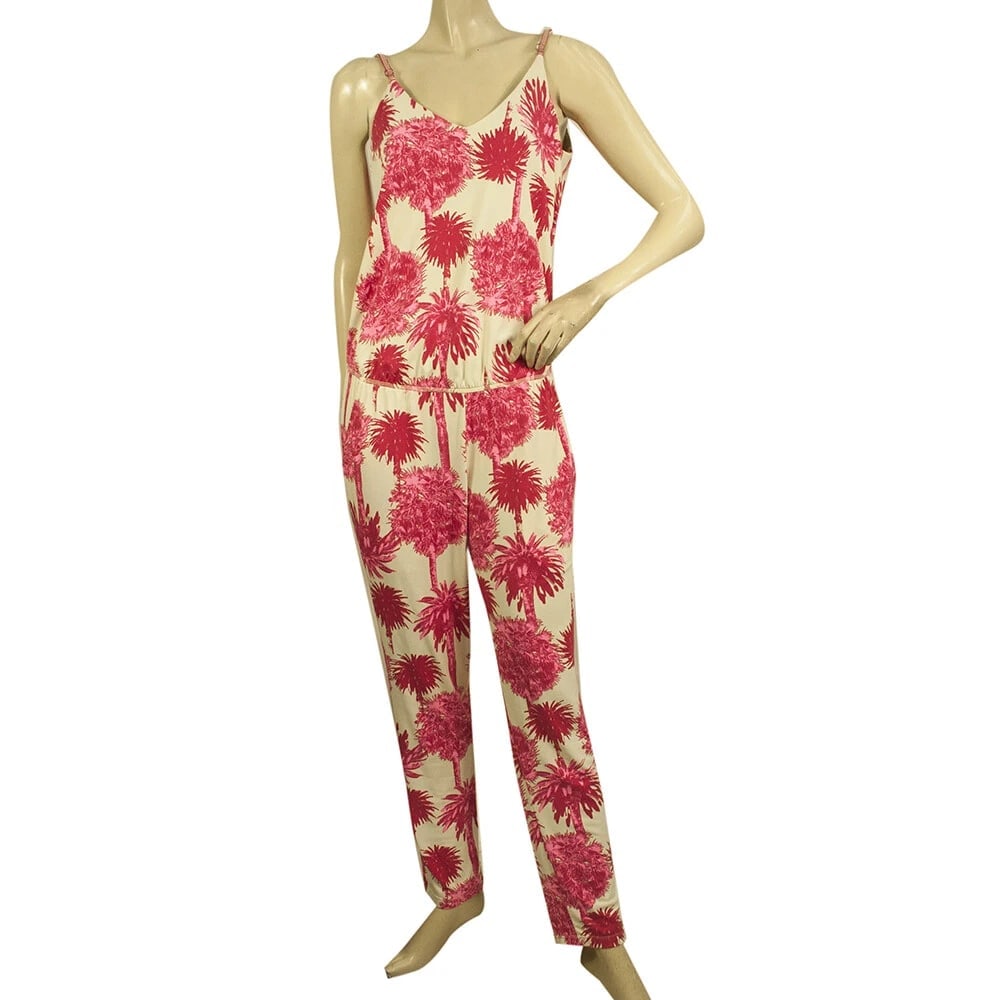 Maaji Kir Royale Cream Pink Tropical Open Back Overall Jumpsuit Pants size M: Maaji Kir Royale Cream Pink Tropical Open Back Overall Jumpsuit Pants size M This amazing " Kir Royale" overall made by Maaji is a unique piece of fashion for those who want to stand out from the rest