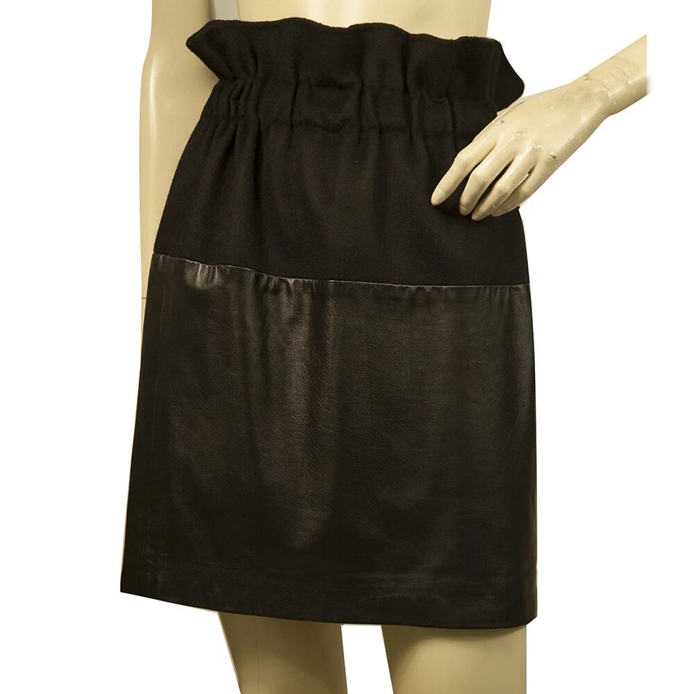 Thakoon Black Lambskin Leather & Angora Wool Paper Waist Mini Skirt Size 4 (1 of 8)