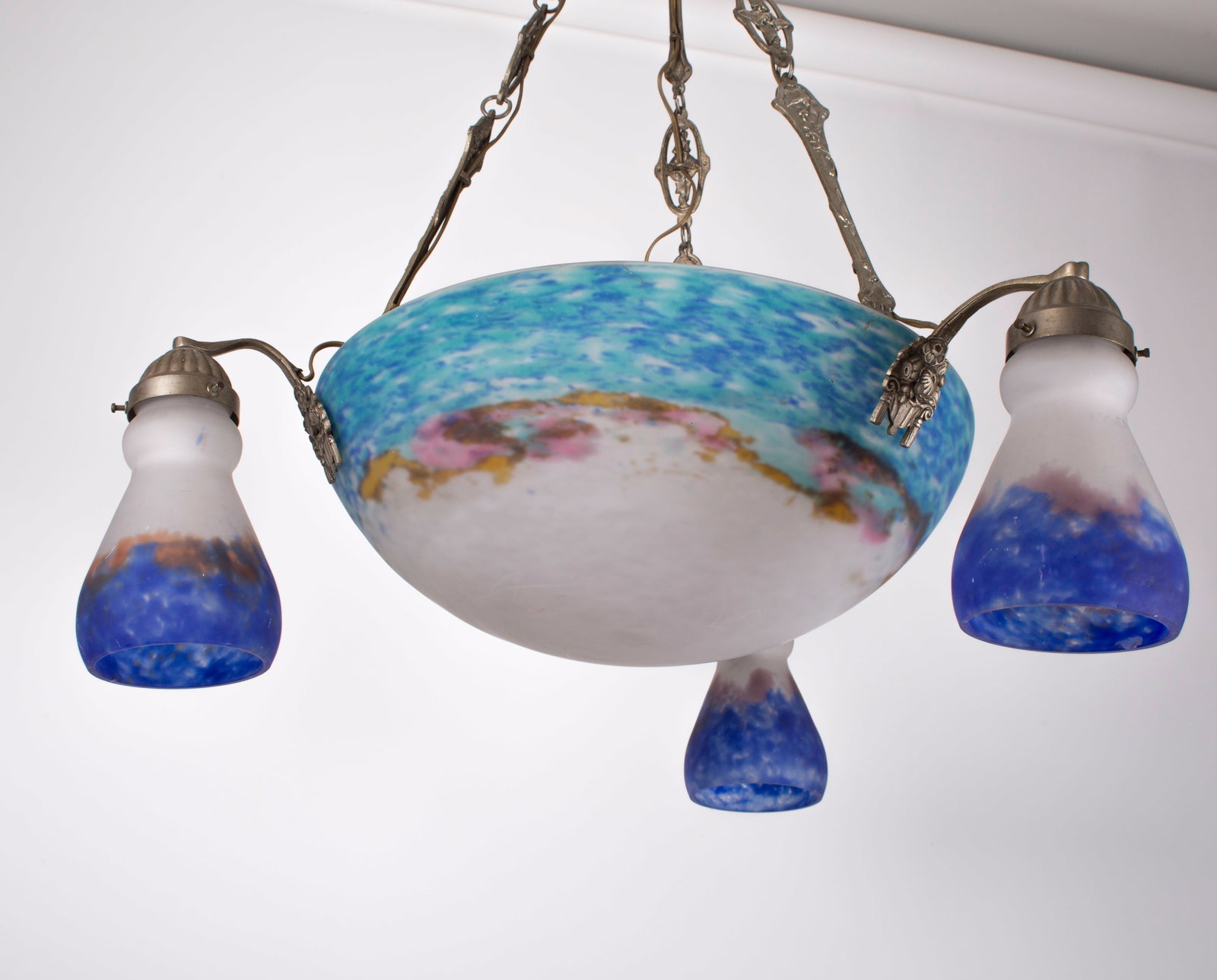 French Art-Deco marmoreal Chandelier Muller grande verrerie de Croismare (1 of 6)