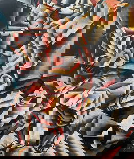 Abstract oil painting A look into the future V. Konotopsky: 1669 *** ABOUT THIS PAINTING *** * TITLE: "A look into the future" - (based on Lyubov Popova) * ARTISTS: V. Konotopsky * SIZE: 54x46 cm/'21.25x18.11 inches' * MEDIUM: oil, cardboard * HAND PAINTED: Or