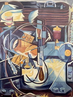 Abstract oil painting Artist's thoughts V. Konotopsky: 1694 *** ABOUT THIS PAINTING *** * TITLE: "Artist's thoughts" - (based on Natalia Goncharova) * ARTISTS: V. Konotopsky * SIZE: 59x45 cm/'23.22x17.71 inches' * MEDIUM: oil, cardboard * HAND PAINTED: Or
