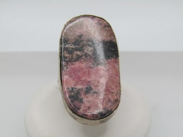Vintage Silver Southwestern Rhodonite Ring, Sz. 6.5. 1970's-1980's.