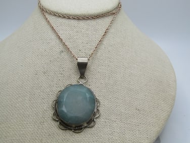 Vintage Sterling Jadeite Necklace, 22", Southwestern Themed