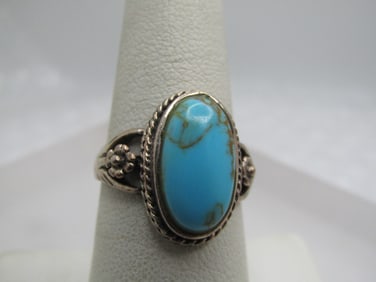 Vintage Sterling Southwestern Faux Turquoise Ring, Sz. 8
