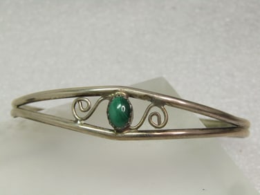Vintage Sterling Southwestern Malacite Cuff Bracelet, 6.75", 1960s-1970's.