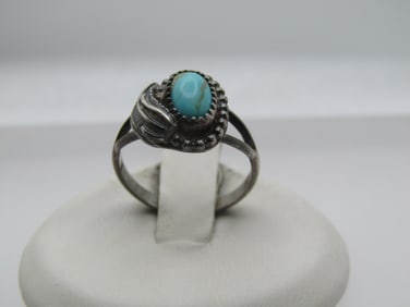 Vintage Sterling Southwestern Turquoise Ring, 5.5, 1960's-1970's