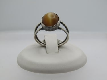 Vintage Sterling Southwestern Cateye Stone Ring, Sz. 8, 1970's-1980's