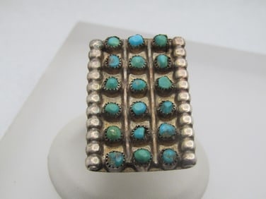 Vintage Sterling Southwestern Turquoise Snake Eye Ring, Sz. 6. 1960's-1970's