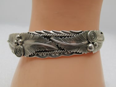 Vintage Sterling Navajo Cuff Bracelet, 6.75", 1980's, Signed LC (Lee Charley, Jr.)