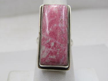 Vintage Sterling Southwestern Rhodocrosite Ring, Rectangular, Sz. 7.25